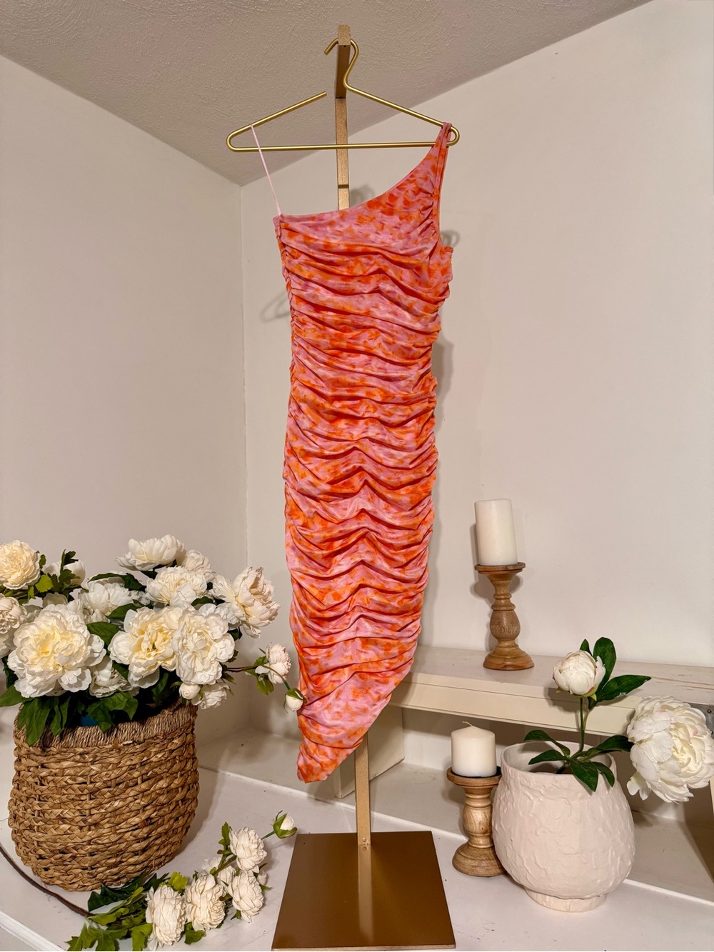 Likely Pink and Orange Tie-Dye One-Shoulder Dress